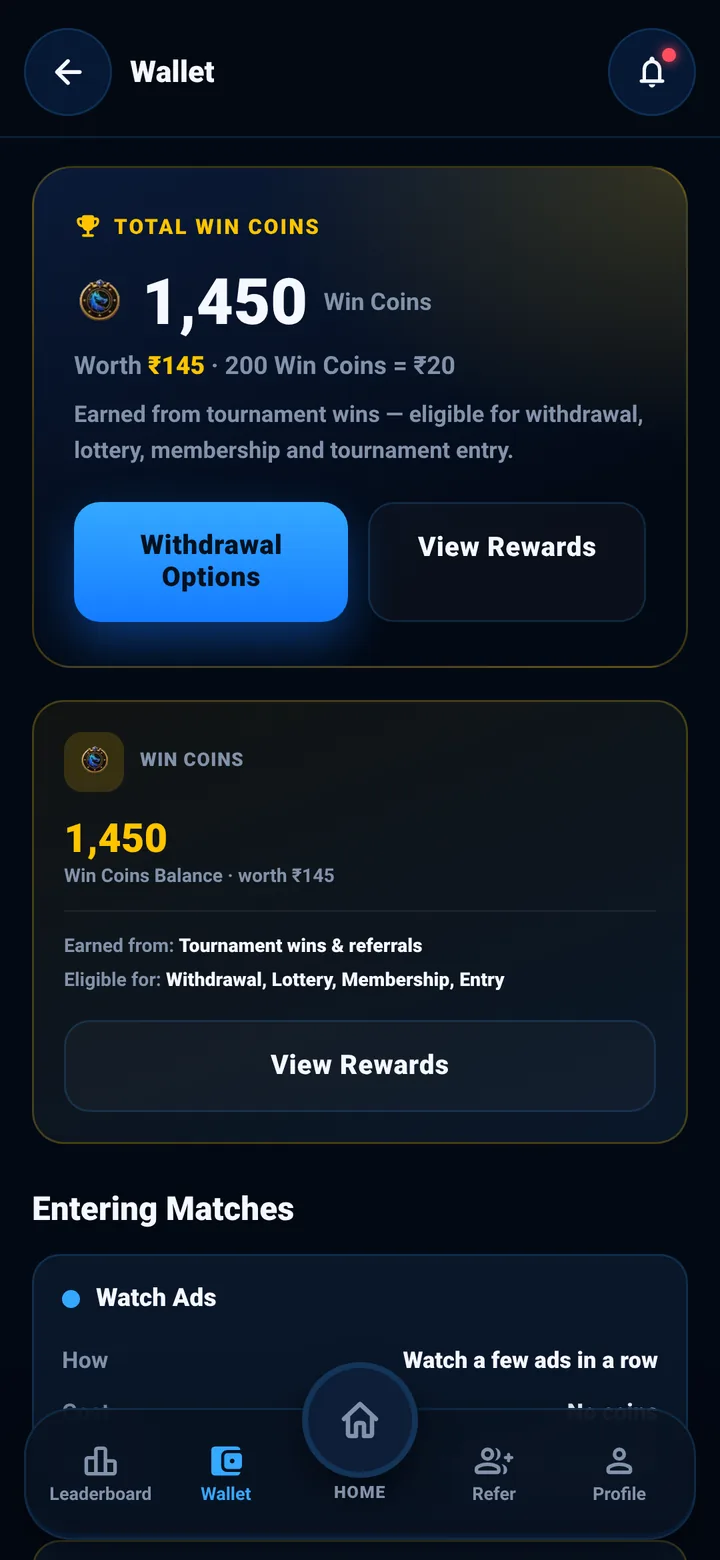 Rewards Battle app — Wallet